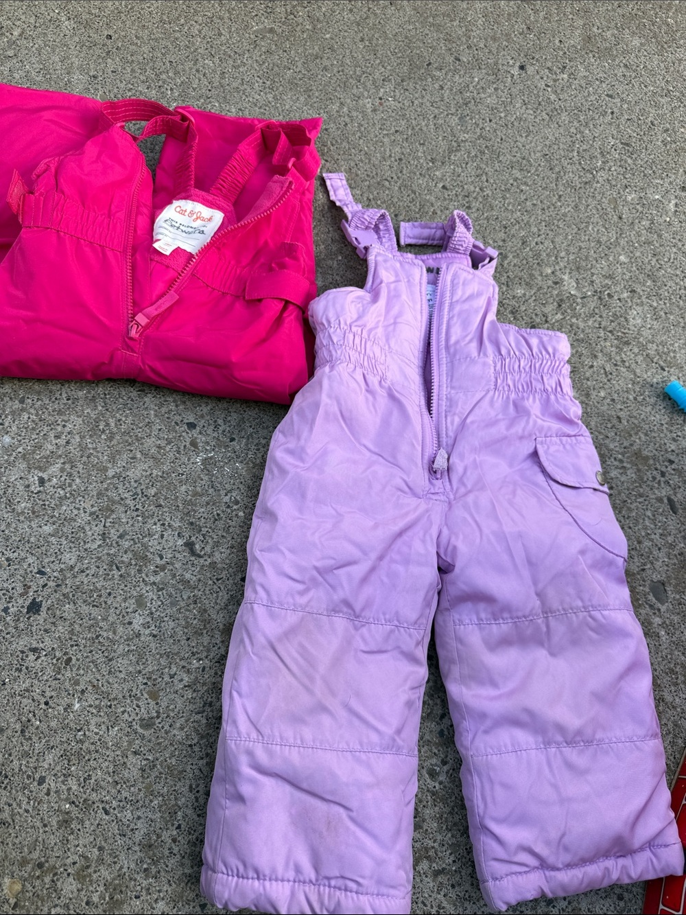 2 pair bundle - Cat & Jack Bright Pink & Carter’s Light Purple Snow Overalls Set